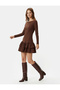 Long Sleeve Crew Neck Tiered Flounce Bodycon Mini Dress - 2