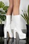 Hector White Patent Leather Platform Thick Heeled Women's Boots - 2
