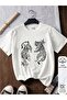 Unisex Leopard & Star Graphic Printed White Short Sleeve T-Shirt – Summer Casual Tee