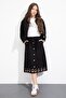 Black Embroidered Denim Jacket with Belt and Skirt Girls 3-Piece Set 23501