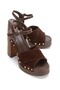 Women's Genuine Leather High Heel Sandals 6341 Brown Suede