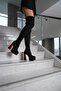 Black Suede Women's Double Platform High Heel Over-The-Knee Boots - 2