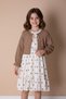 Brown Bolero Flower Patterned Belted Girl's Dress Set 23506 - 5