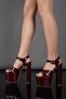 Burgundy Patent Leather Women's High Platform Thick Heeled Shoes - 2