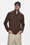 Gremıo Brown Fleece Stand Collar Embroidered Standard Fit Men's Sweatshirt