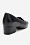 Women's Square Heeled Classic Shoes Real Leather Mt 13312 Black - 4