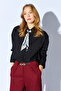 Black Shirt with Scarf Detail |   Mks1610427-1 - 2