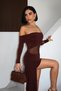 Belted Tulle Low-Cut Strapless Neckline Brown Mini Dress - 4