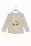 Girl's Long Sleeve T-Shirt with Moving Sequins and Embroidered Cat Figure – Beige