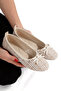 Women's Tweed Fabric Simple Bow-Detail Flats Suitable for Office-Home-Daily Use