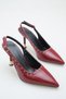 Burgundy Patent Leather Trok Detailed Women's Heeled Shoes - 4