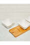 White Square Bowl With Bamboo Tray (4 Piece) - 4