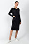 Thick Corded Fabric Ribbed Knit Pocket Long Tunic Dress - 3