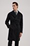 Black Comfort Fit Double-Breasted Long Belted Trench Coat - 2