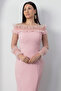 Strapless Neckline Chest Sleeve Beaded Detail Evening Dress 7652 - 2