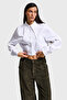 Women's White Color Crop Fit Collar Detailed Special Design Shirt - 5