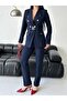 Women's Belted Blazer Jacket Fabric Trousers Set - 7