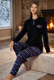 Women's Thermal Long Sleeve Pajama Set 4710 Navy Blue02 - 2