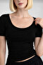 Ultra Soft Oval Neck Short Sleeve Blouse Black/White - 2