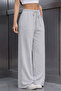 Women's Fleece-Lined Cotton Lined Wide Leg Black&Grey O Oversized Comfortable Fit Straight Sweatpants - 2