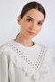 Ecru Crew Neck Soft Textured Wool Blend Women's Knitwear Sweater - 4