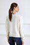 Ecru Crew Neck Soft Textured Wool Blend Women's Knitwear Sweater - 5