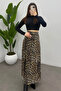 Women's Leopard Back Elastic Detailed Zippered Maxi Tulle Skirt