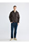 Brown Standard Fit Hooded Men's Coat - 2