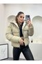 Women's Cream Color Hooded Short Sports Puffer Jacket - 5