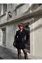 Premium Design Button Detailed Shoulder Pad Piece Black Jacket Dress