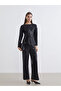 Black Crew Neck Gathered Sequined Blouse - 3