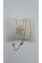 Stainless Steel Gold Color Big Ribbon Model White Zircon Stone Necklace - 6