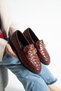 Maby Women's Burgundy Knitted Textured Chain Detailed Loafer Flat Shoes Ballet Flats