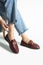 Maby Women's Burgundy Knitted Textured Chain Detailed Loafer Flat Shoes Ballet Flats - 2