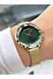 Special Design Steel Mesh Band Gold-Green Color Women Wristwatch Lc08078Mr - 2