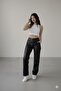 Women's High Waist Loose Faux Leather Wide Leg Pants Black - 2