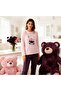 Powder Pink & Plum Color Teddy Bear Welsoft Plush Soft Winter Pajama Set - 3