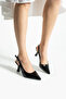Amile Women's Black 7 cm Heeled Ankle Strap Open Back Buckle Pointed Toe Shoes - 3