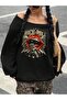 Women's Rock & Roll Printed Boat Neck Oversized Sweatshirt
