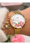 Women's Watch-Flower Model, Yellow Color Steel Mesh Band, Bracelet