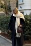 Tasseled Ecru Soft Textured Shoulder Shawl Scarf