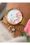 Women's Watch-Flower Model, Yellow Color Steel Mesh Band, Bracelet - 5