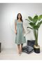 Women's Mint Green Square Neck Pearl Detailed Midi Evening Dress - 4