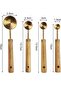 Premium Wooden Handle Gold Color Kitchen Measuring Spoons - 4 Piece Set - 5
