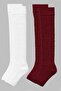 2 Pairs of Fingerless, Thick Ribbed, Above-Knee Leggings with Cotton Content