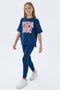Girl's Crew Neck Embroidered Summer Relaxed Fit Navy Blue Leggings Set Us2523-C-V2 - 2