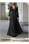 Women's Dresses, Elegant High Waist Maxi Dress For Women, V-neck Long-sleeved Dress, Ruched Wrap Lon - 2