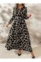 Women's Buttoned Waist Belt Detailed Patterned Long Single Jersey Dress - 5