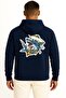 Hooded Shark and Anchor Chest and Back Printed Unisex Sweatshirt - 2