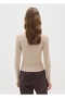 Beige Fitted High-Neck Sweater - 3